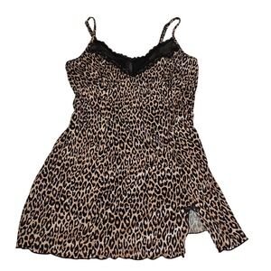 Secret Treasures Leopard Print Lingerie Slip Dress Black Lace Trim Large